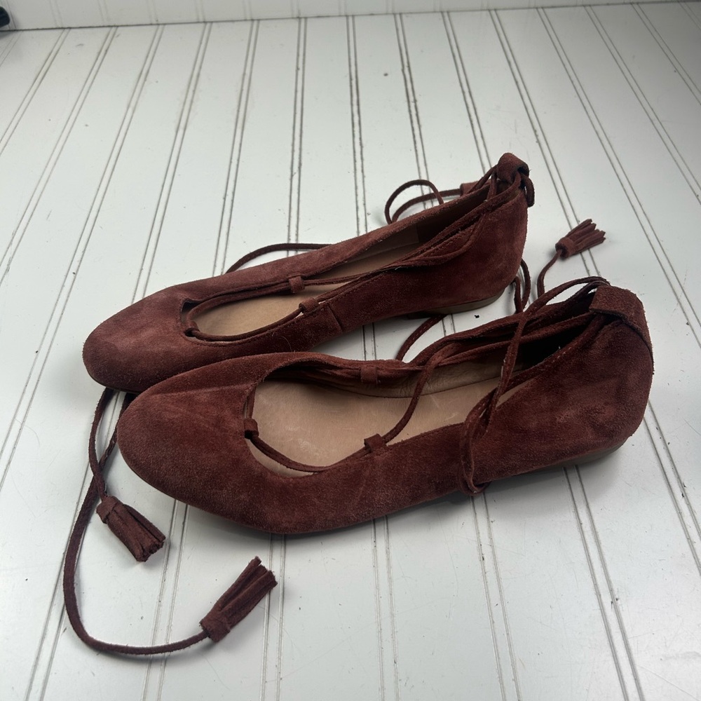Madewell Burgundy Inga Lace-Up Suede Flats Women’s Size 9.5 - Picture 8 of 11